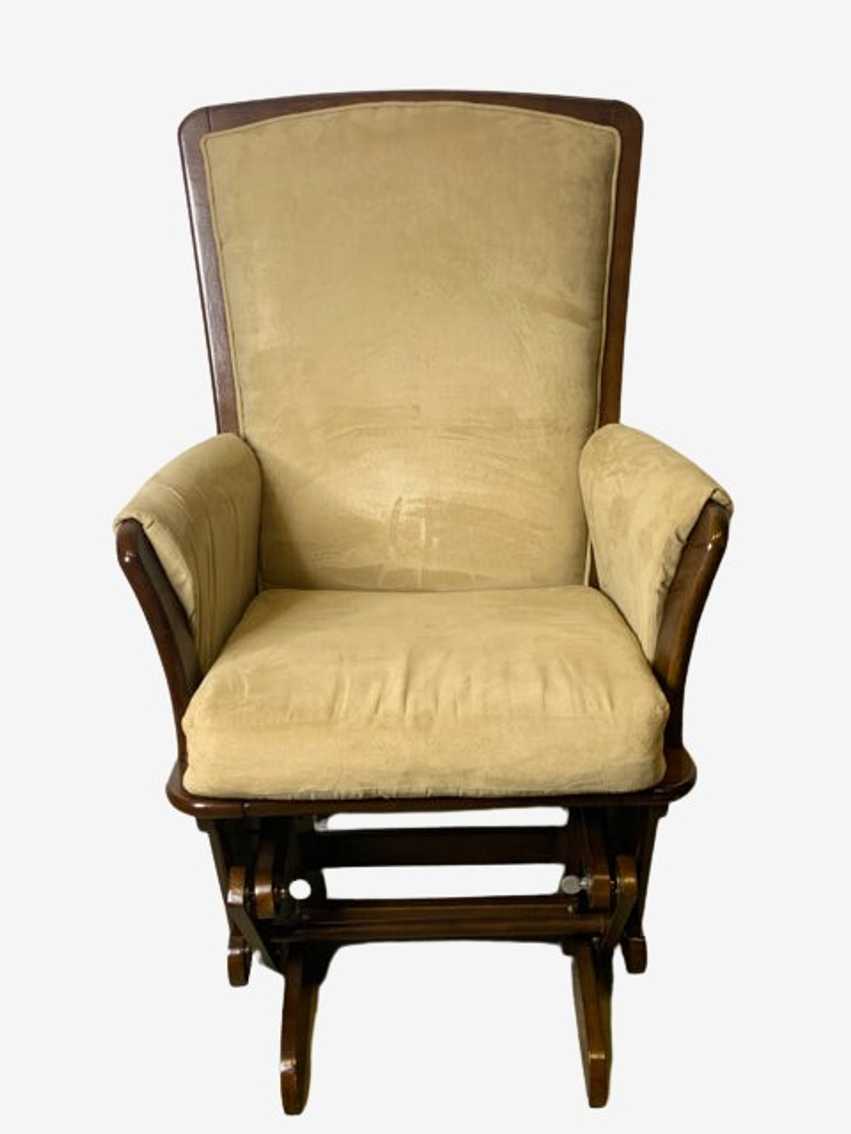 Wooden Frame Glider Rocker Chair with Tan Upholstery - image 0