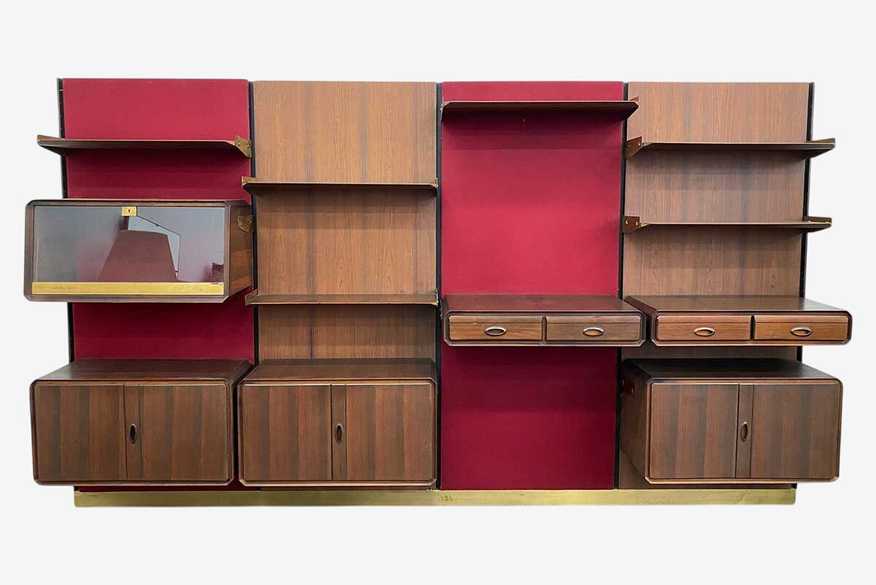 1950s italian modern four bay wall unit in rosewood - image 0