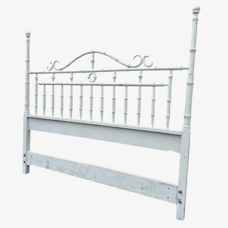 Chinoiserie Queen Headboard with Faux Bamboo Posts & Fretwork by Drexel Kensington Collection - Vintage Hollywood Regency Coastal Furniture - image 0