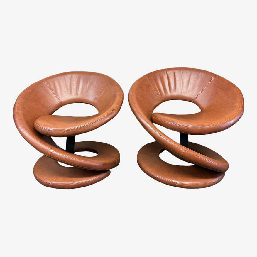 1990's Jaymar Furniture Postmodern Sculptural Spiral Ribbon Leather Chairs, a Pair - image 0