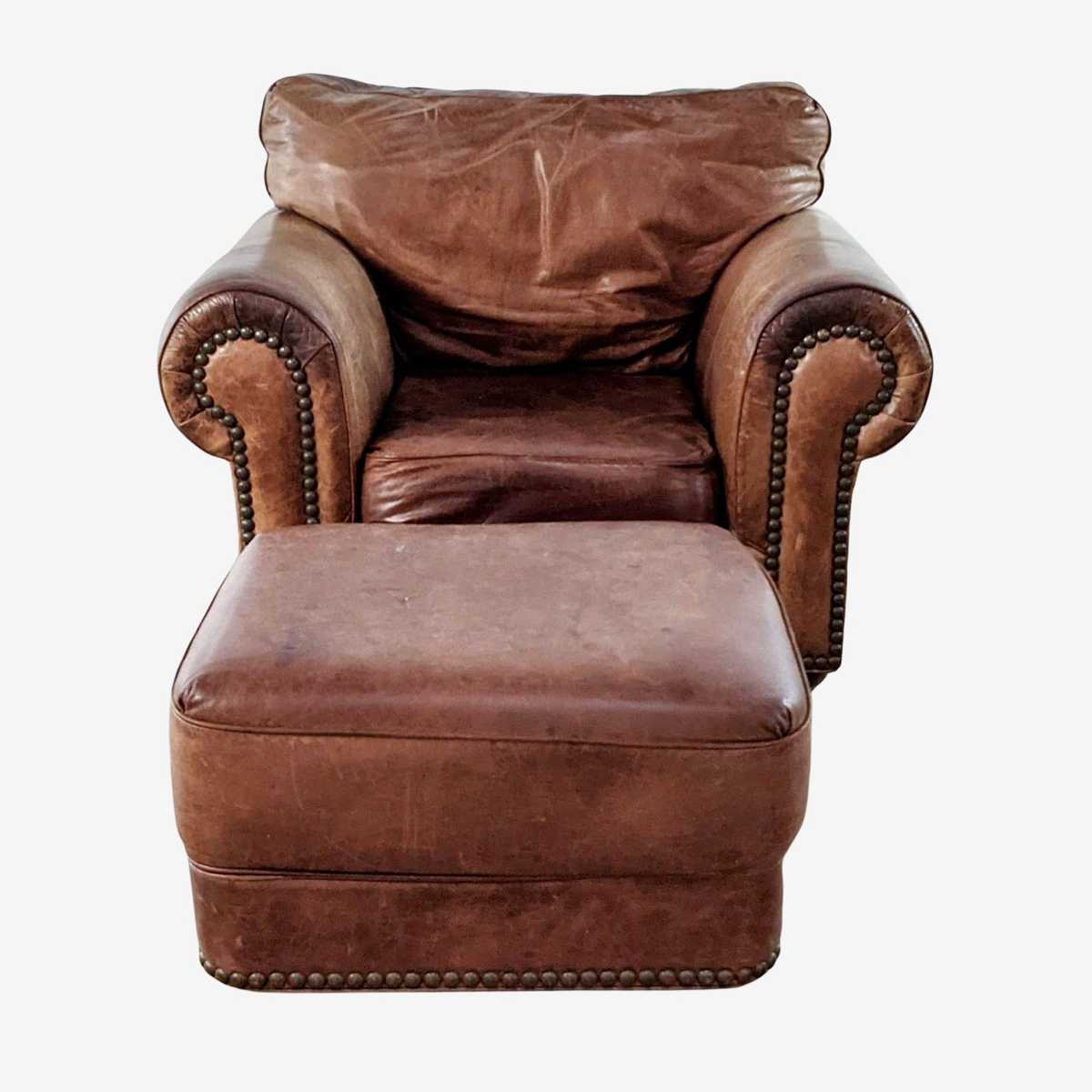 Leather Armchair and Ottoman Kashew