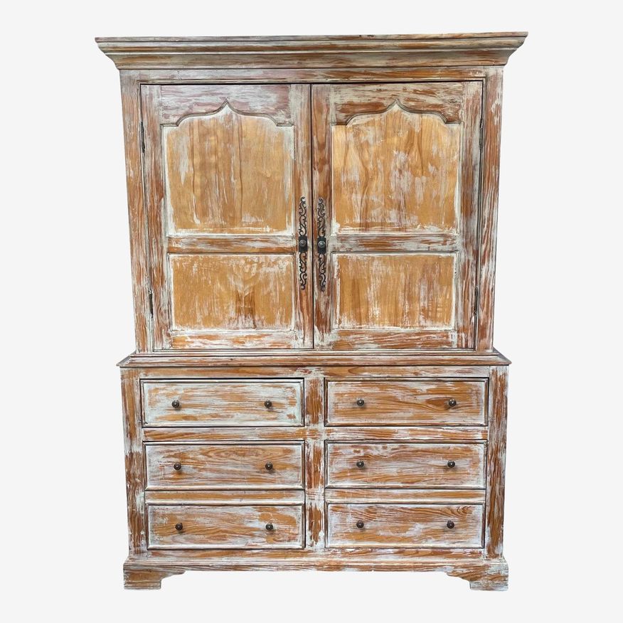 Custom Whitewashed Media Two Piece Armoire - image 0