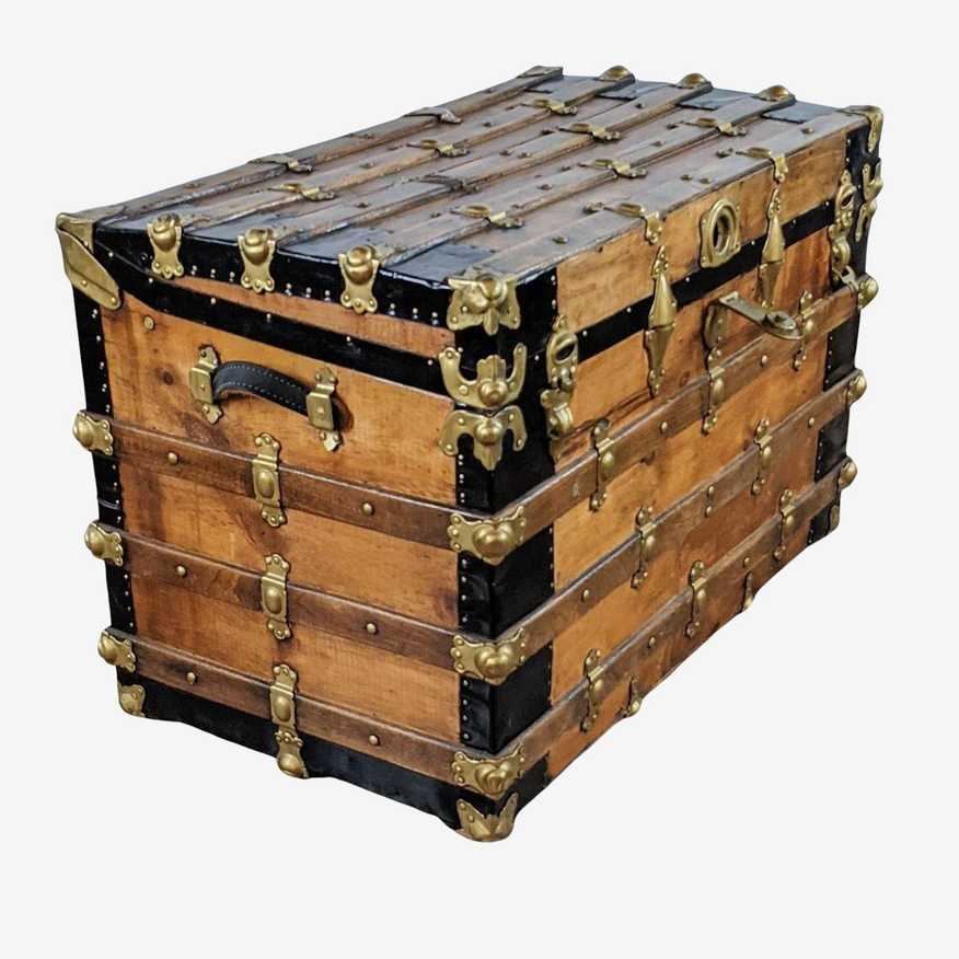 Antique Slatted Flat Top Steamer Trunk - image 0