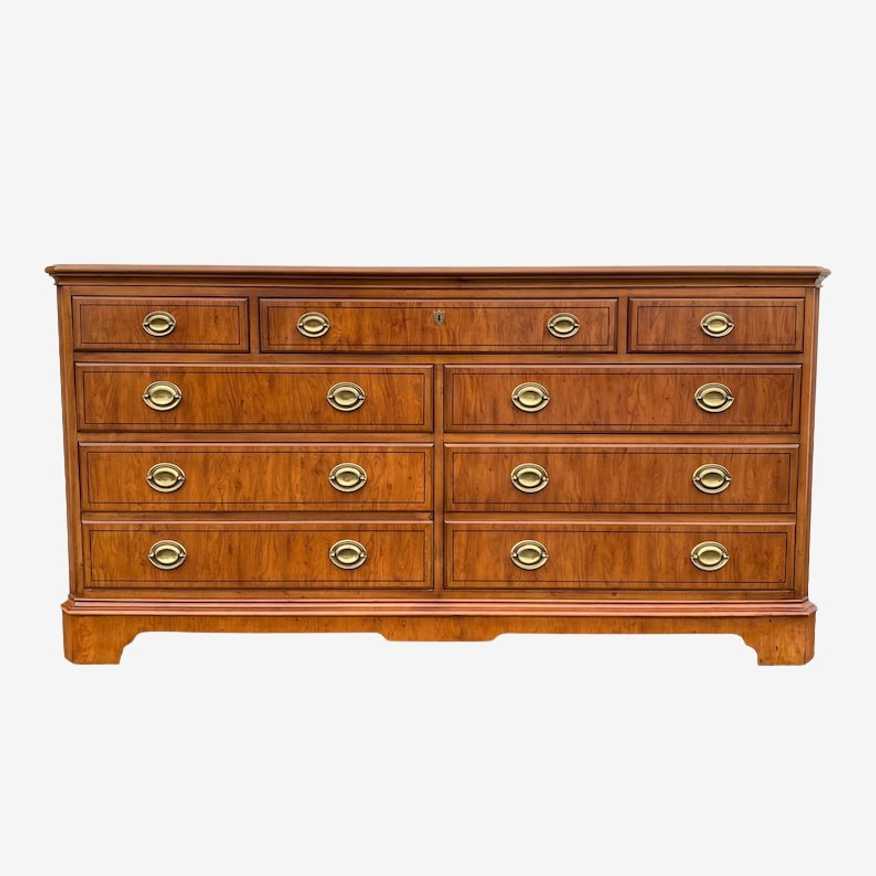 Vintage American Dresser by Drexel Yorkshire Collection with 7 Drawers, Brass Hardware and Ebony Inlay - Traditional Wood Bedroom Furniture - image 0