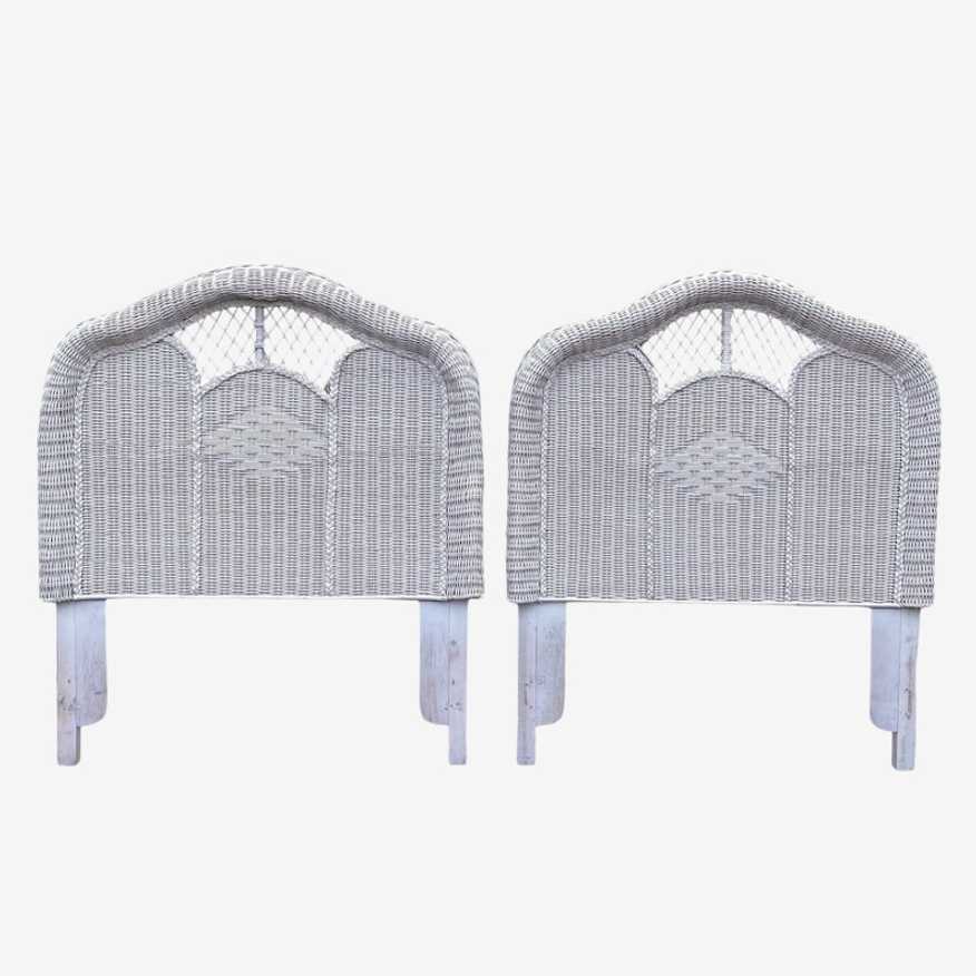 Vintage Twin Headboards - Set of 2 White Wicker Coastal Boho Chic Bedroom Furniture - image 0