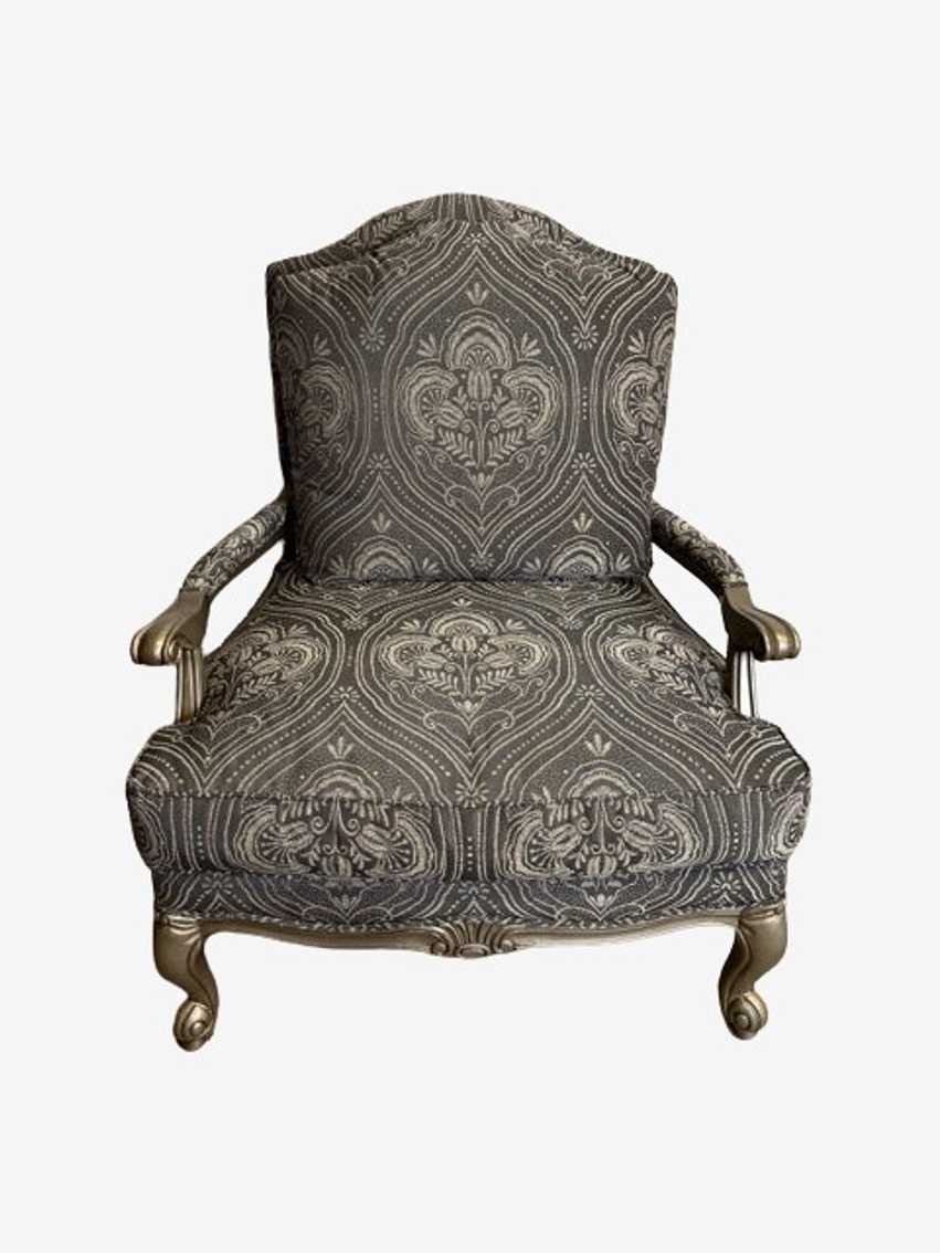 Ethan Allen Grey And Ivory Bergere Chair With Wooden Legs - image 0