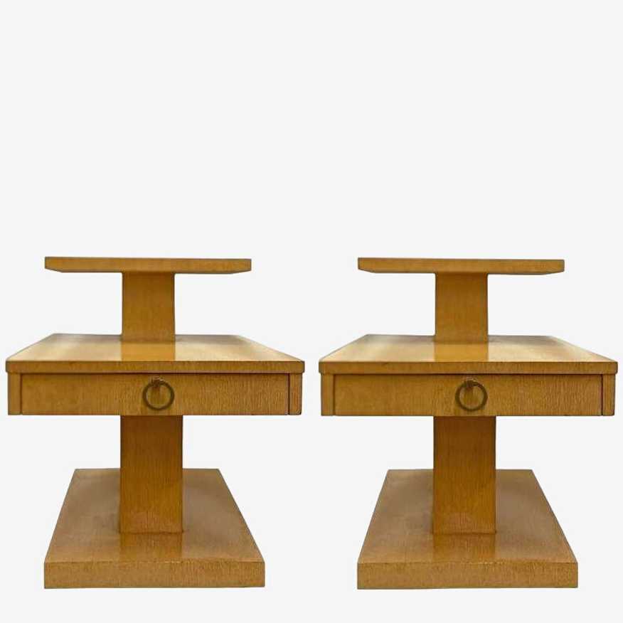 Pair of 1940's Modern Architectonic Side Tables with Bronze Pulls by Lane - image 0