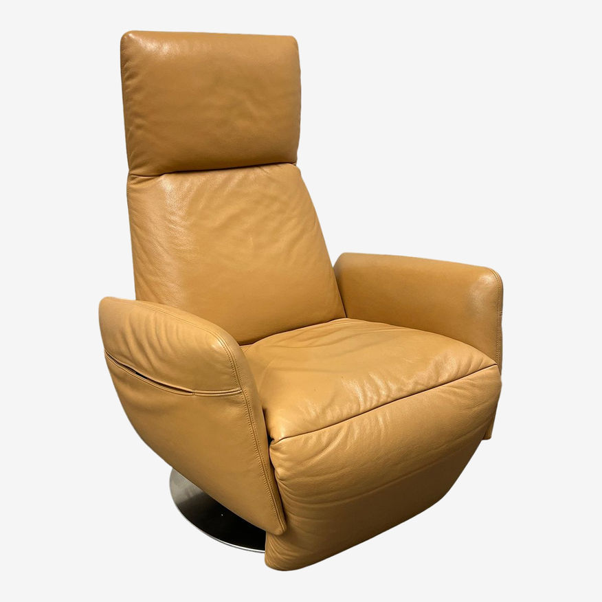 Poltrona Frau Camel Colored Leather Swivel Manual Recliner - image 0