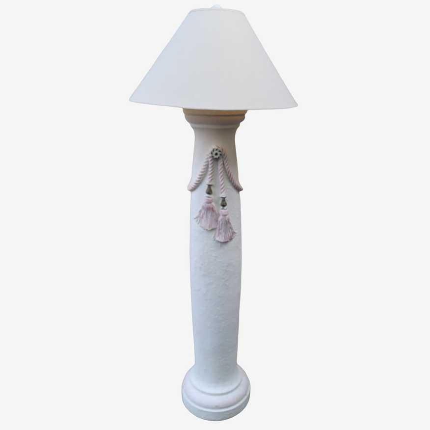 Vintage 1980s Plaster Tasseled Postmodern Urn Pedestal Floor Lamp - image 0