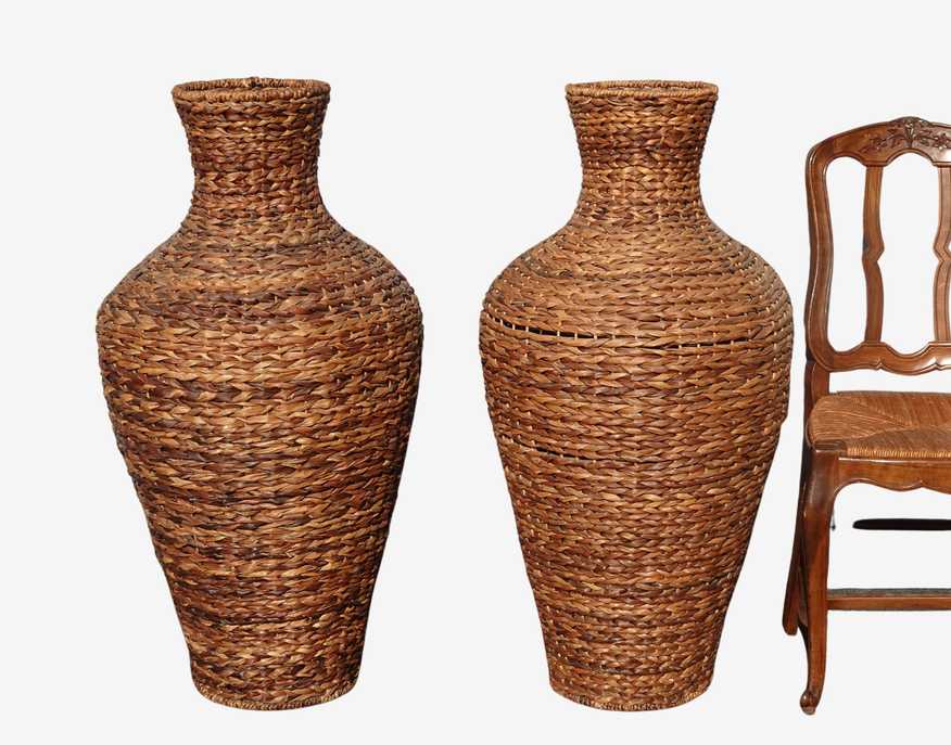 Pair of 1980's Mid Century Modern 42" Tall Rattan Wicker Vases - image 0