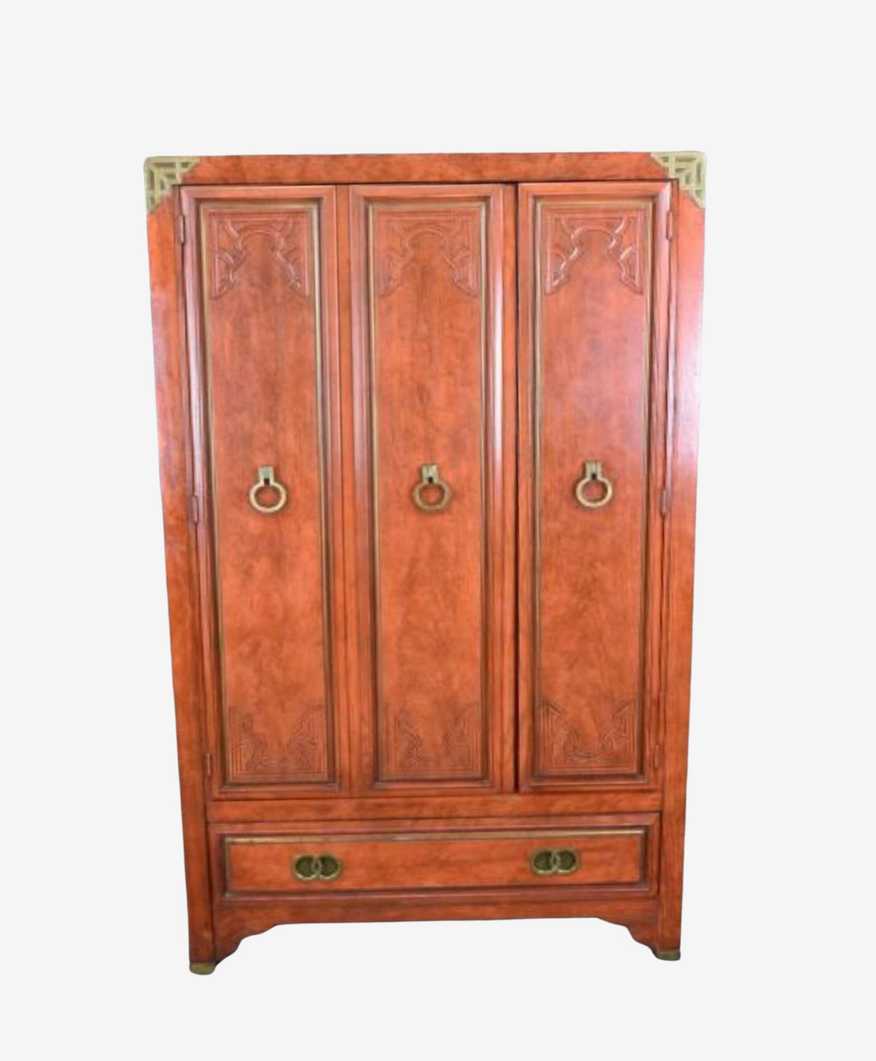 Asian Huntley by Thomasville Armoire Wardrobe Carved Details Brass Hardware 2 Shelves 4 Drawers Dove Tail Joints Gold Gilt - image 0