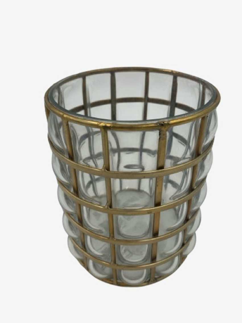 Pottery Barn Bubble Glass Gold Metal Cage Hurricane Candleholder - image 0
