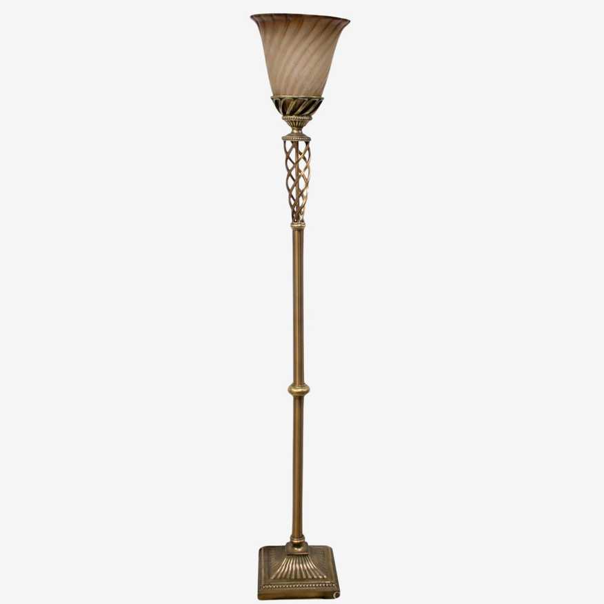 Gold Floor Lamp w/Frosted Glass Up Shade - image 0