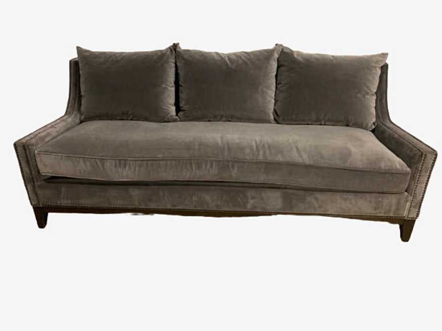 Atelier Home Grey Velvet Sofa With Nailheads - image 0