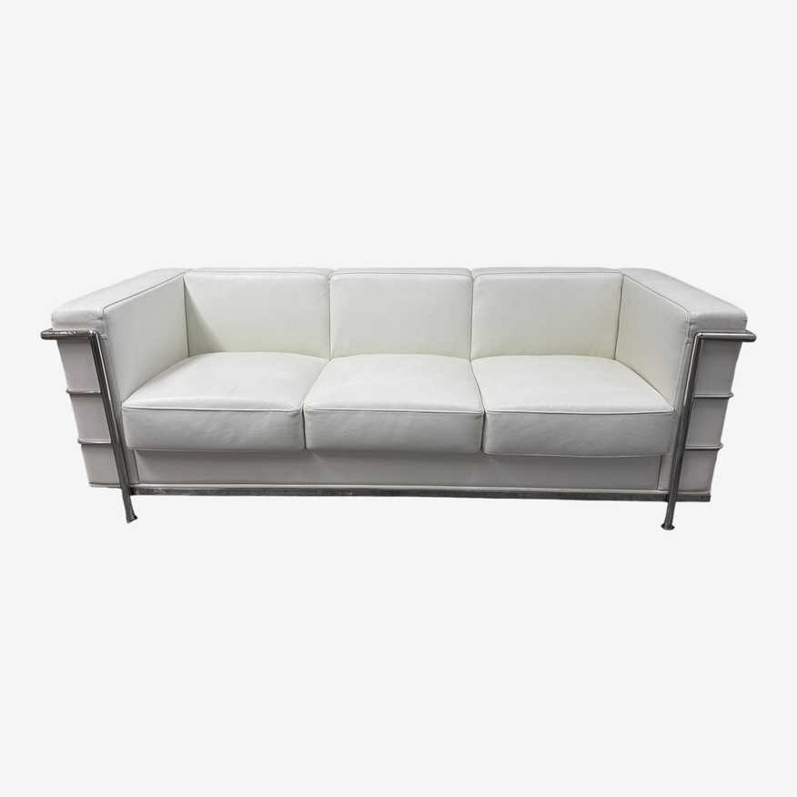 Le Corbusier Lc3 Style Sofa Faux White Bonded Leather - image 0