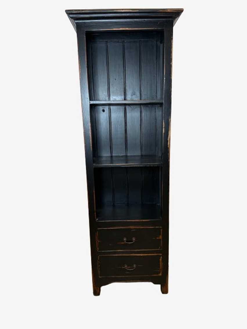 Black Distressed Bookshelf with 3 Shelves & 2 Drawer - image 0