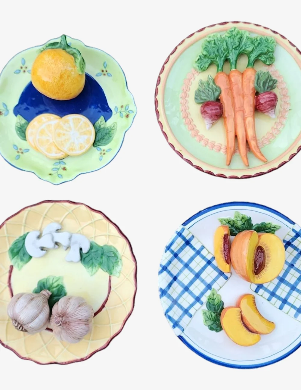 Vintage Tromp l'Oleil Decorative Fruit and Vegetable Motif Plates Bella Casa by Ganz - Set of 4 - image 0