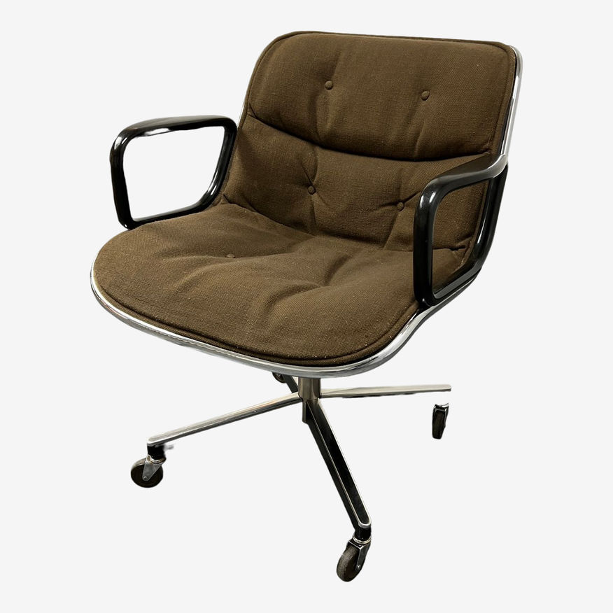 Knoll International by Charles Pollock Executive Armchair Brown Tweed Hopsacking on Casters - image 0