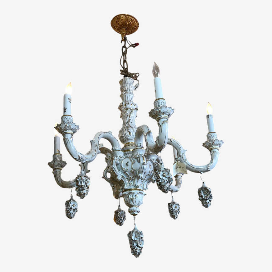 19th Century Capodimonte Off White + Gold Ceramic Chandelier - image 0