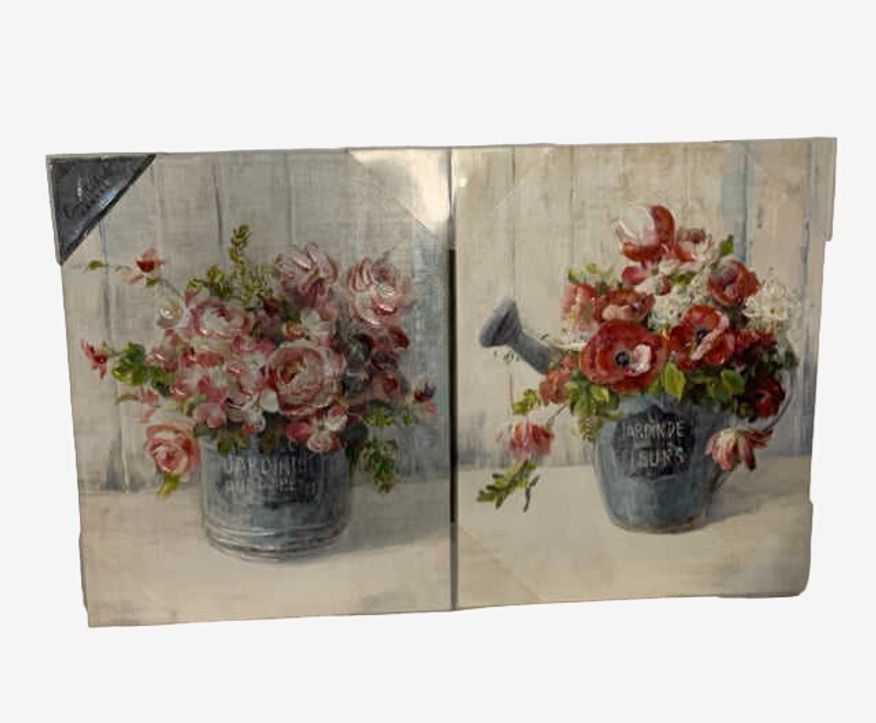 Set of 2 Canvas Flower Oil Paint Still Lifes - image 0
