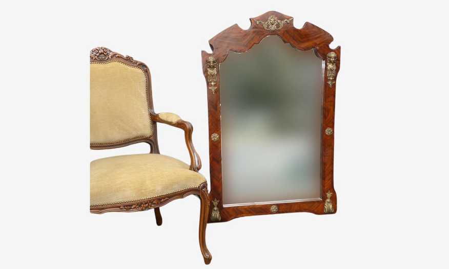Antique Federal Style Wall Mantle Mirror w French Ormolu on Burl Wood - image 0