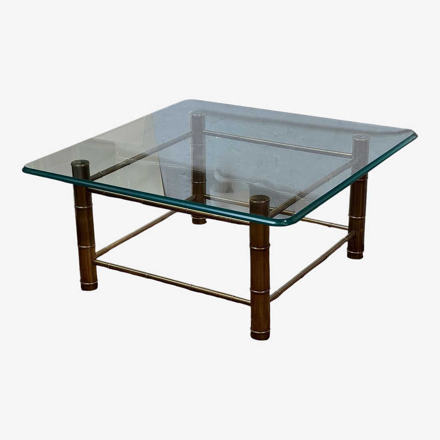 Vintage Mastercraft Faux Bamboo Brass + Glass Coffee Table - image 0