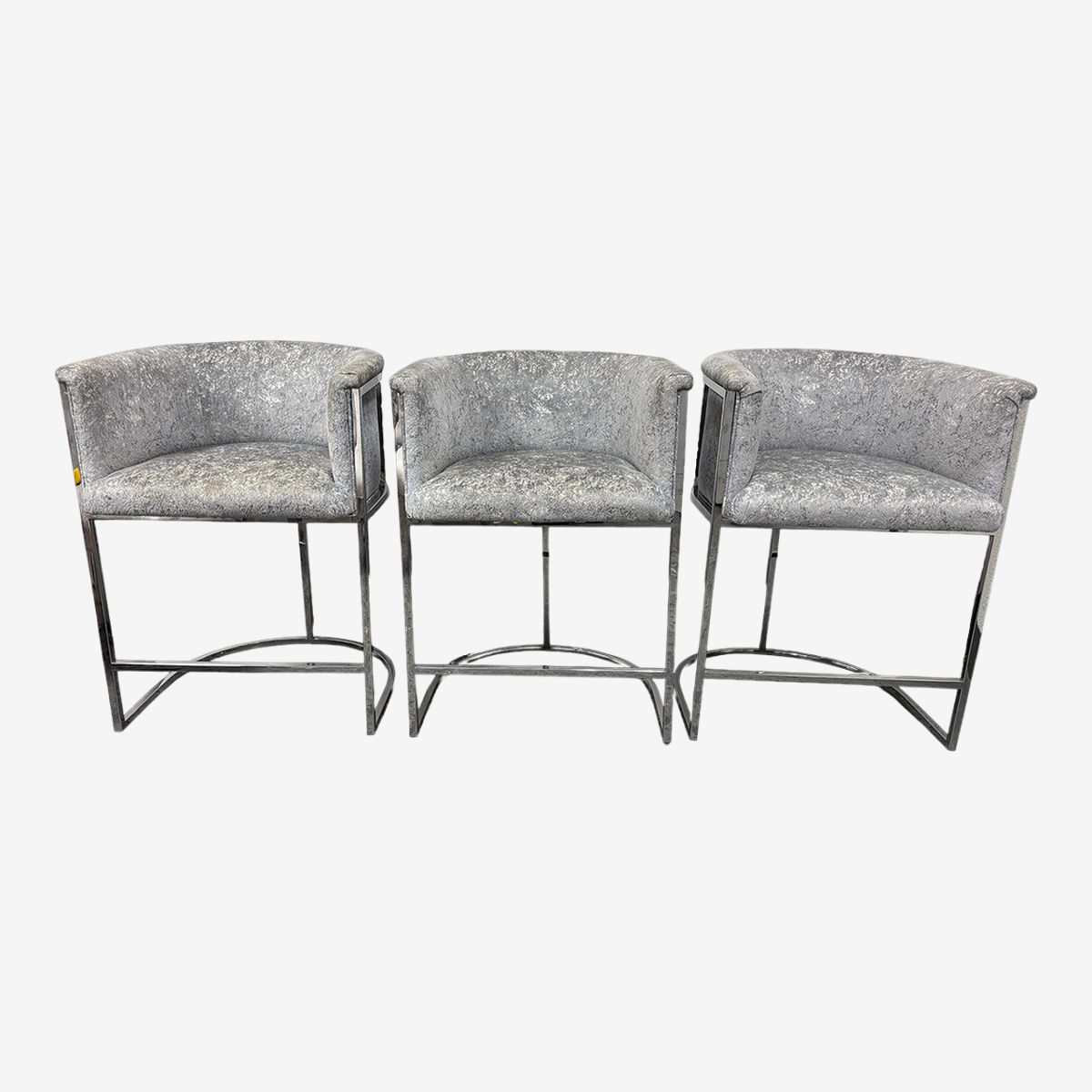 Vanguard Counter Stools in Burnished Silver Velvet, Set of Three ...