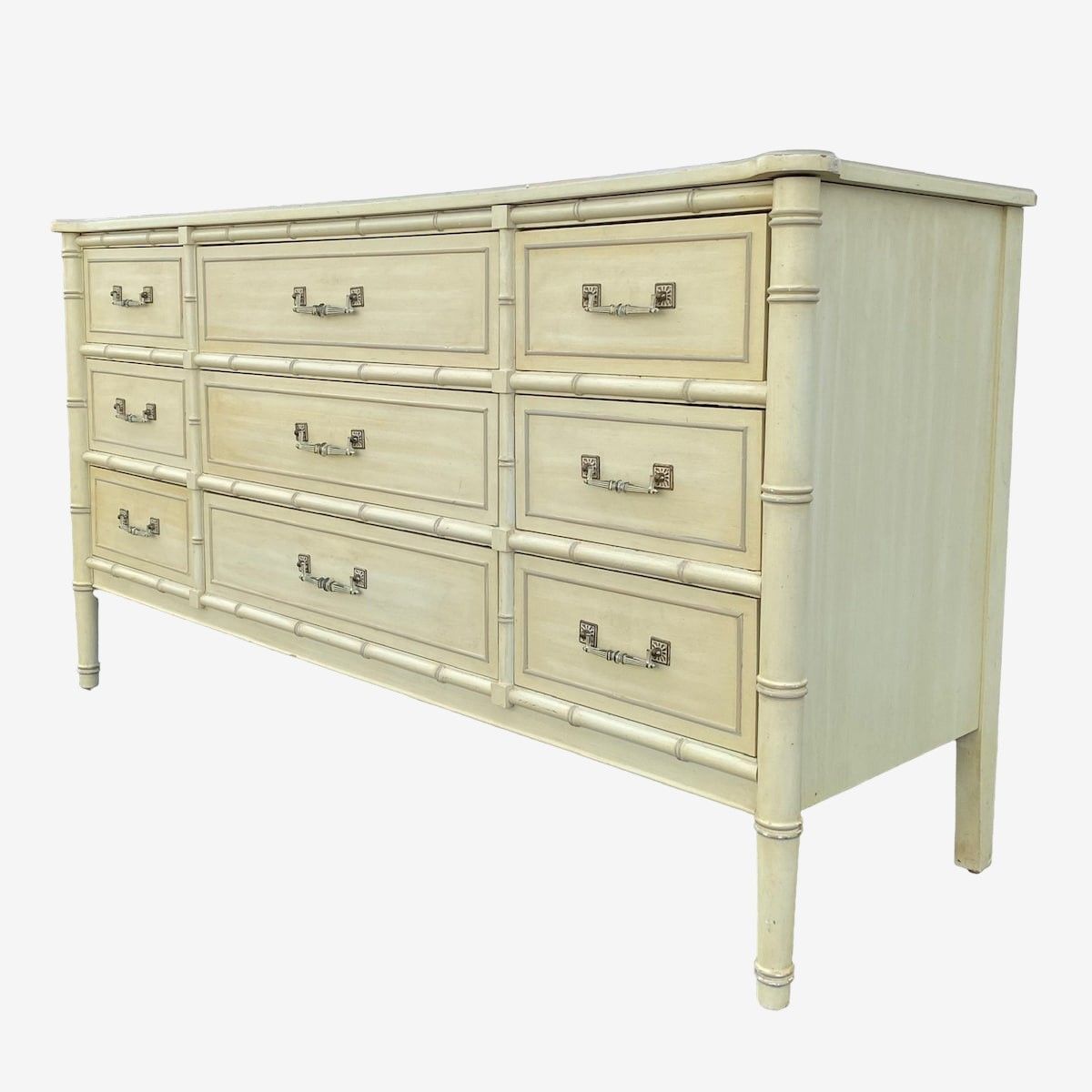 Henry Link Faux Bamboo Dresser with 9 Drawers 60" Creamy White Vintage ...