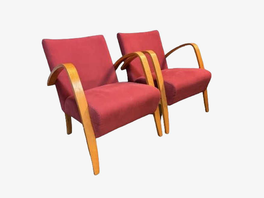 Pair Red Vintage Hoop Thonet Style Bentwood Chairs EK221-260 - image 0