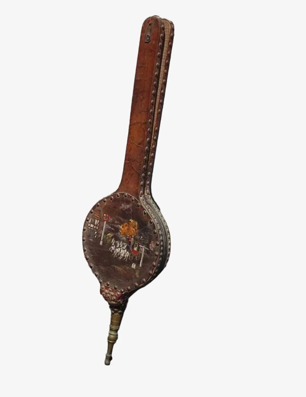 Antique French Country Brown Leather Bellow with Long Handle Wall Decor - image 0
