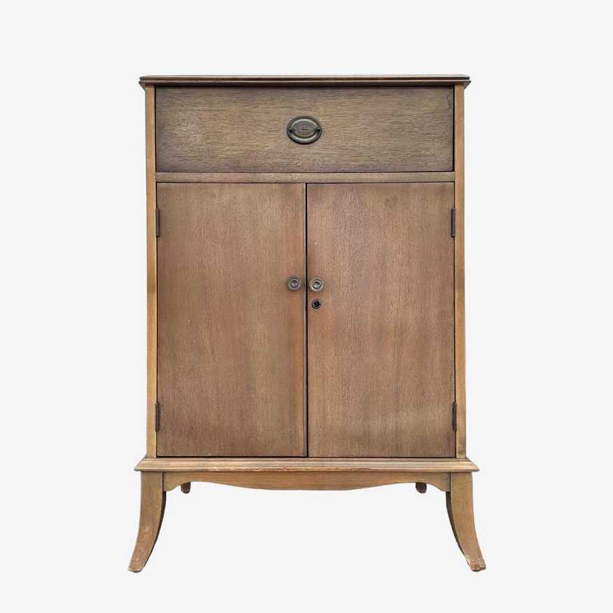 Vintage Bar Cabinet with Folding Table Top 25x16x36” High - Small Retro Mid Century Modern Wood Cocktail Liquor Antique Style Dry Bar - image 0