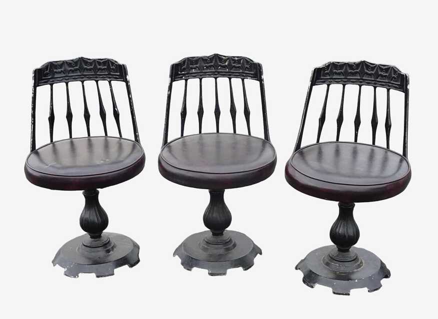 Set of Three Vintage Spanish Style Burgundy Swivel Counter Stools Bar Stools - image 0