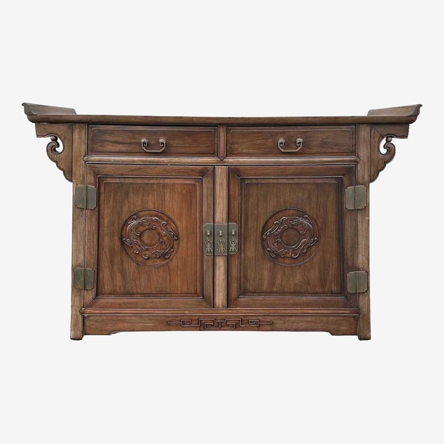 Chinoiserie Buffet Sideboard – Vintage Asian Cabinet with Pagoda Top, Solid Wood Carved Oriental Server with Brass Hardware - image 0