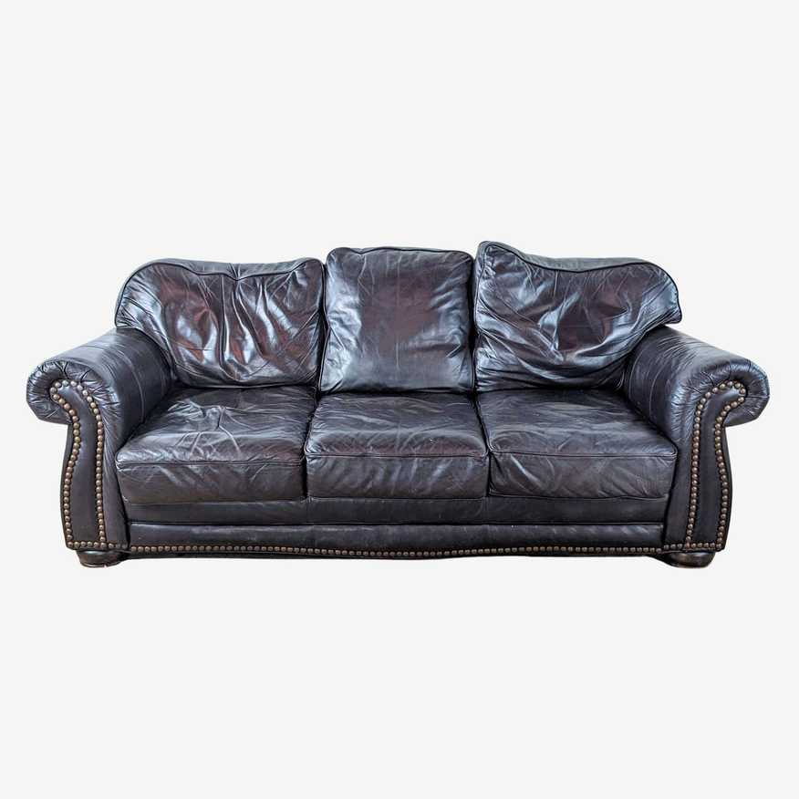 Mathis Furniture Black Leather Sofa - image 0
