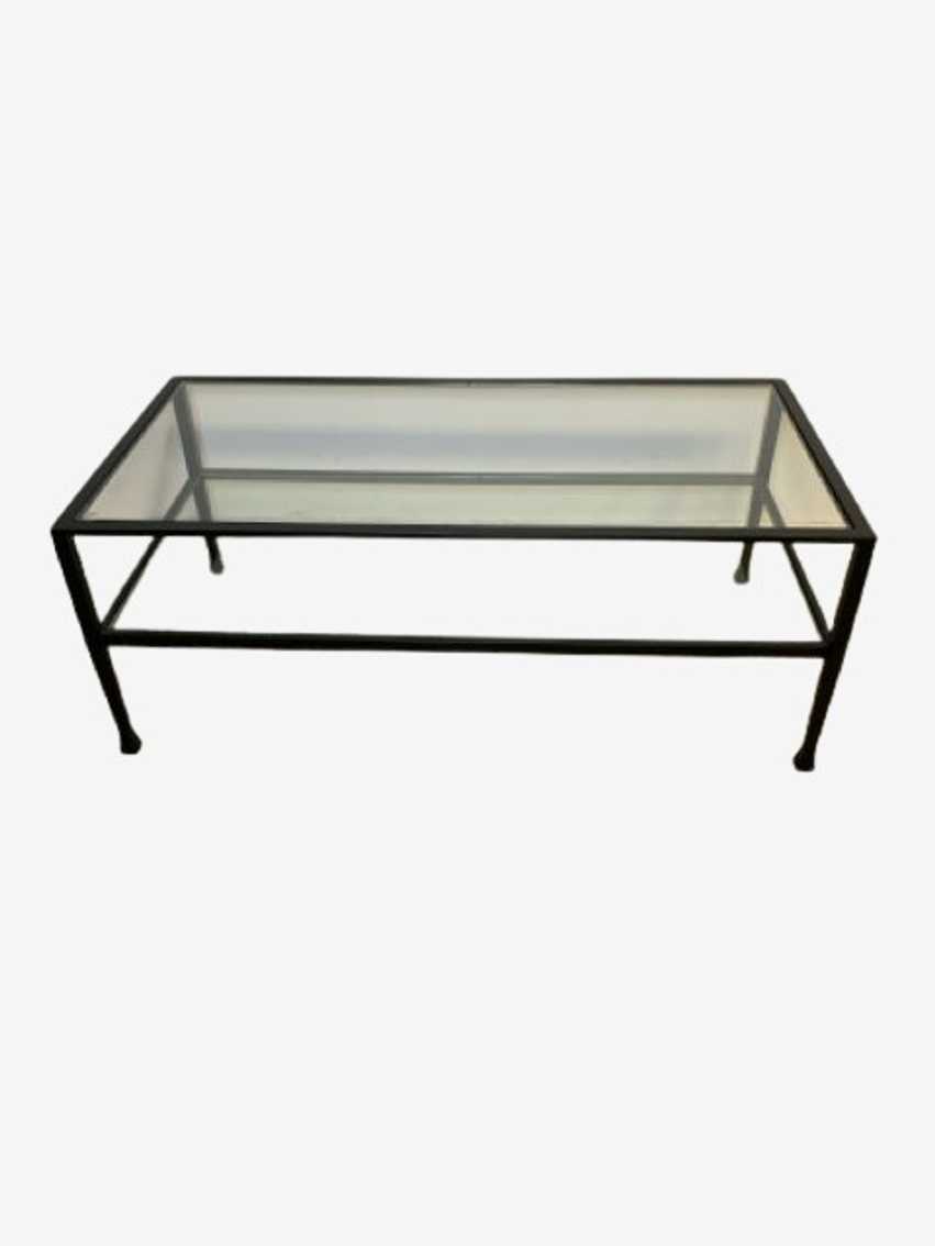 Pottery Barn Black Metal Coffee Table with Glass Top & Shelf - image 0