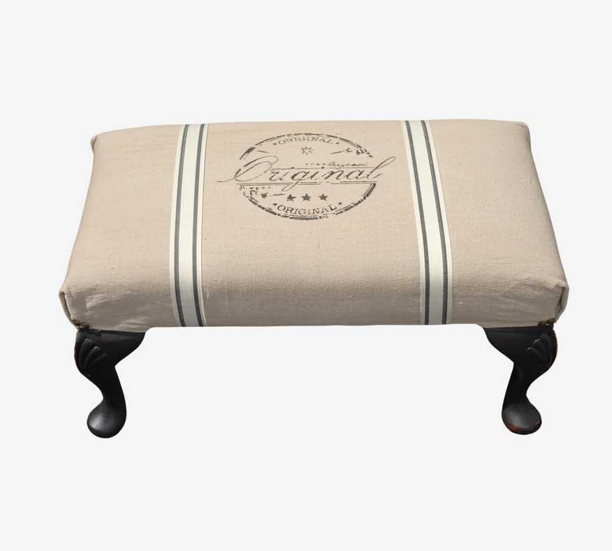 Vintage French Country Shabby Chic White Footstool w Original 'Stamped Stencil' - image 0