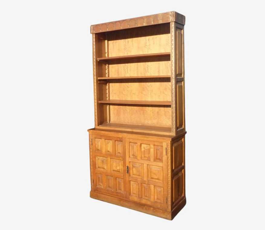 Vintage Mid Century Modern Teak Bookcase Cabinet w Shelves Spanish Style - image 0