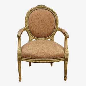 Vintage French Provincial Louis XVI Rococo Gold Mauve Accent Bergere Chair  - Kashew