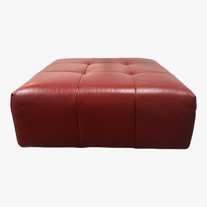Italian Burgundy Faux Leather Milanese Tufted Ottoman - image 0