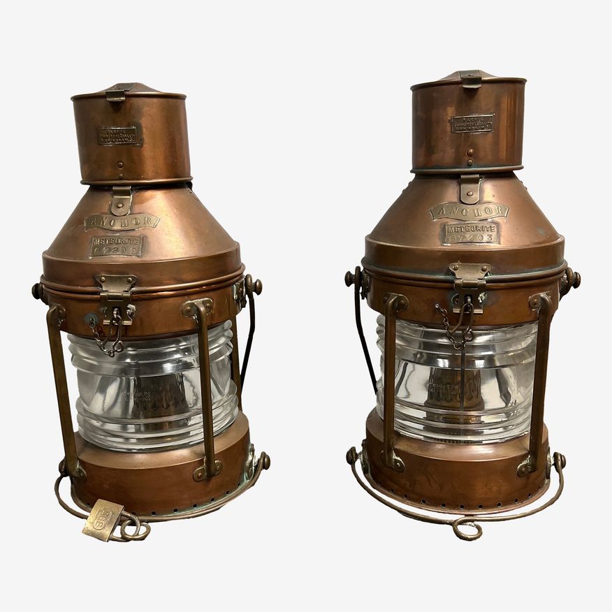 1950's Solid Copper Ship's British Maritime Anchor Lantern by Meteorite of England, a Pair - image 0