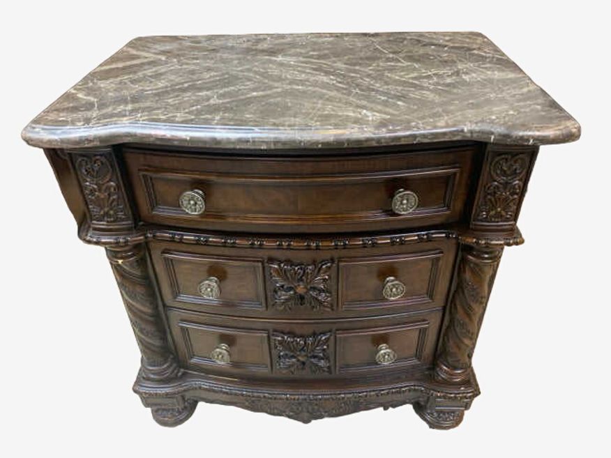 Ashley North Shore Dark Wood Marble Top Nightstand - image 0