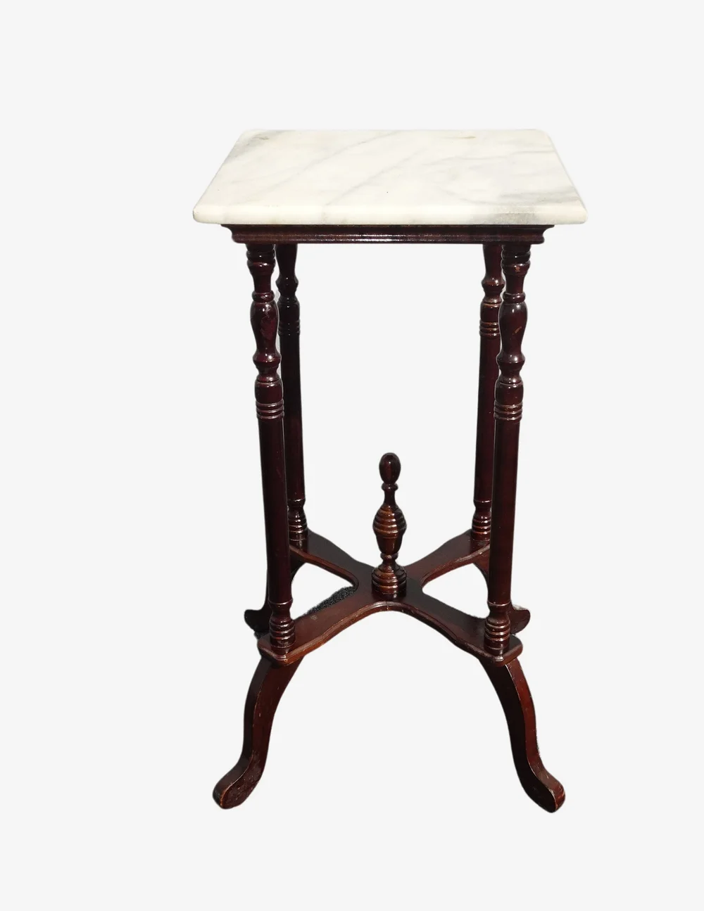 Vintage American French Country Burgundy Side Table White Marble Plant Stand - image 0