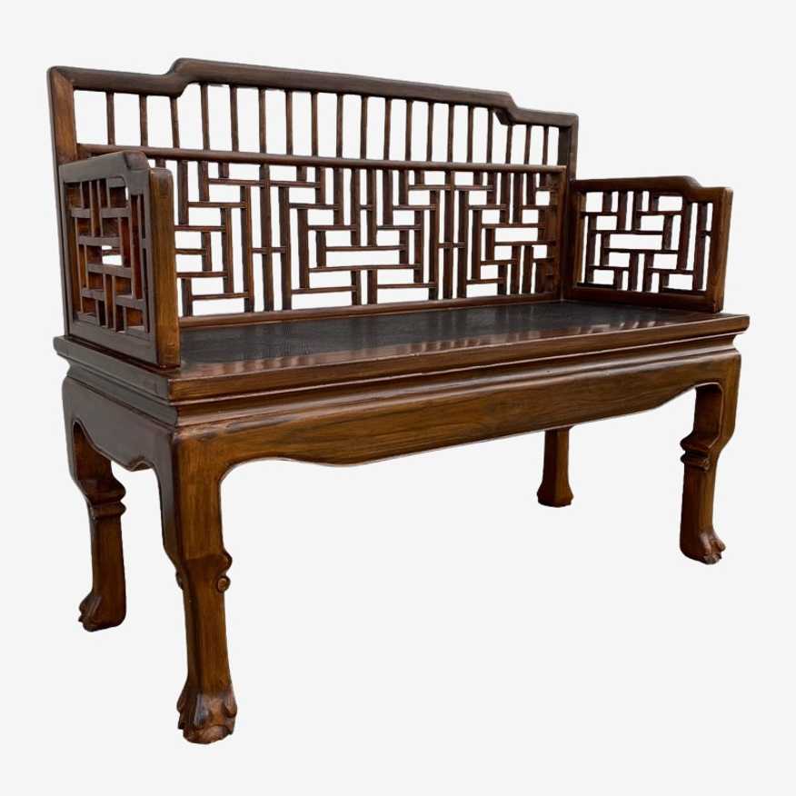 Asian Fretwork Bench 43" - Vintage Chinese Chippendale Carved Wood Oriental Settee Chair Chinoiserie Furniture - image 0
