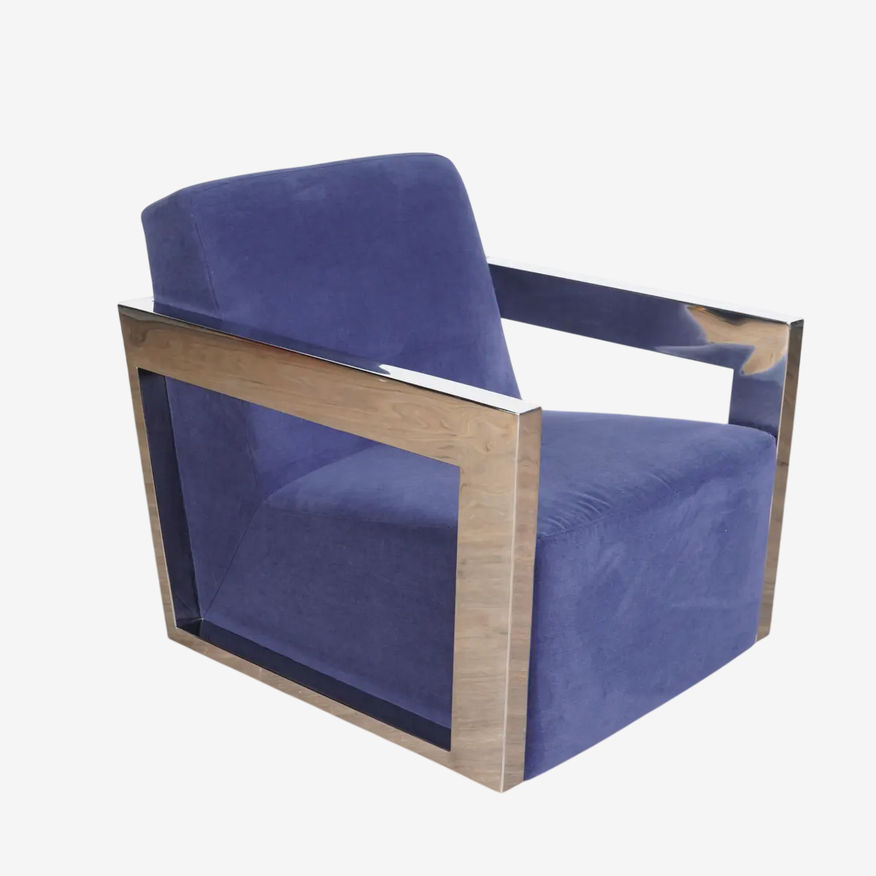 Bernhardt Blue Fabric Chrome Swivel Chair - image 0