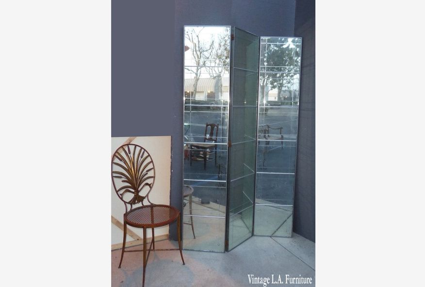 Stunning Mid Century Modern Art Deco Three Panel Aged Mirrored Room Divider - image 0