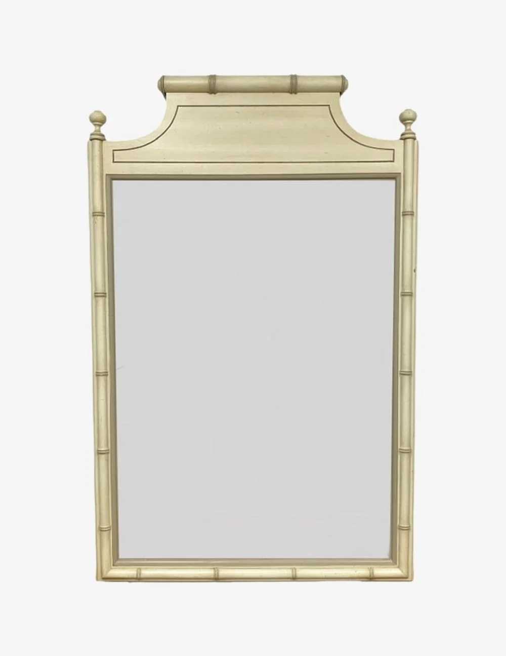 Faux Bamboo Mirror by Henry Link 41x33 LOCAL PICKUP Rare 1970s Vintage Creamy White Rectangular Bali Hai Coastal Hollywood Regency Wall - image 0