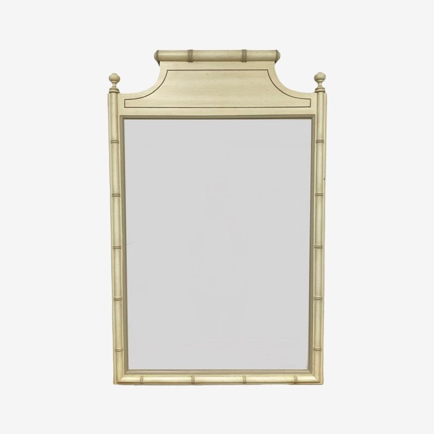 Faux Bamboo Mirror by Henry Link 41x33 LOCAL PICKUP Rare 1970s Vintage Creamy White Rectangular Bali Hai Coastal Hollywood Regency Wall - image 0