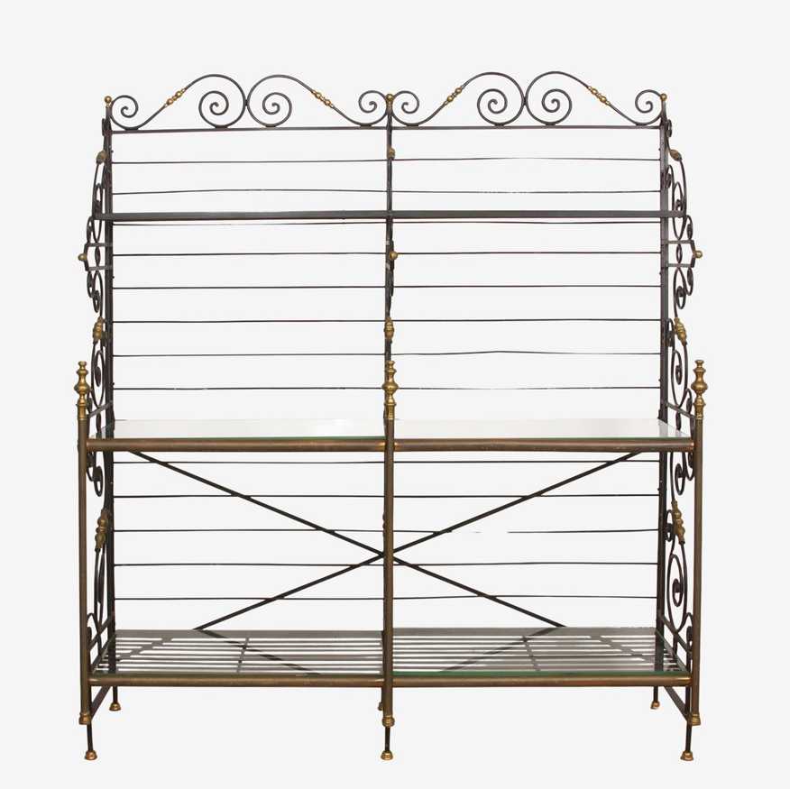Vintage French Wrought Iron & Brass Bakers Rack - image 0