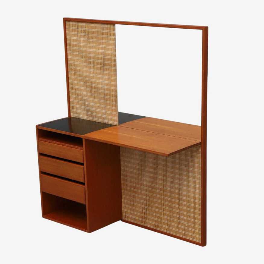 Oregon pine + cane hall desk with mirror - image 0