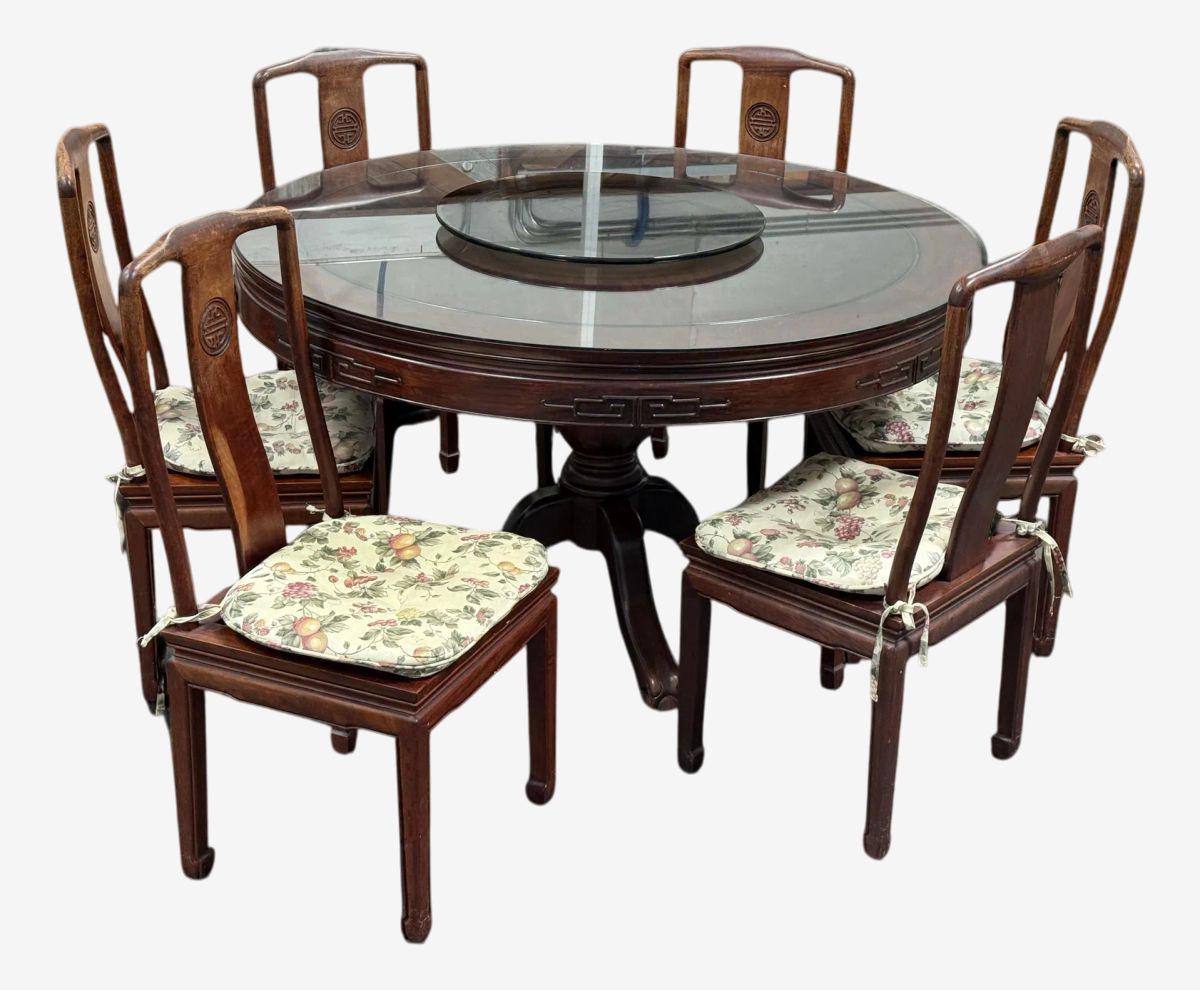 Round Dining Chinese Rosewood Dining Table Set Vintage Chinese